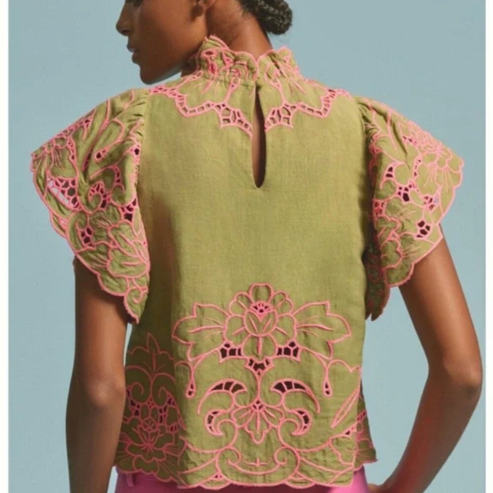 Anthropologie | The Lainie High-Neck Lace Cutwork Blouse - Picture 2 of 10
